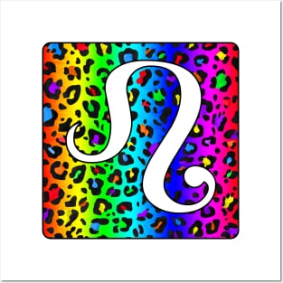 Leo Zodiac Horoscope Rainbow Leopard Print Square Monogram Posters and Art